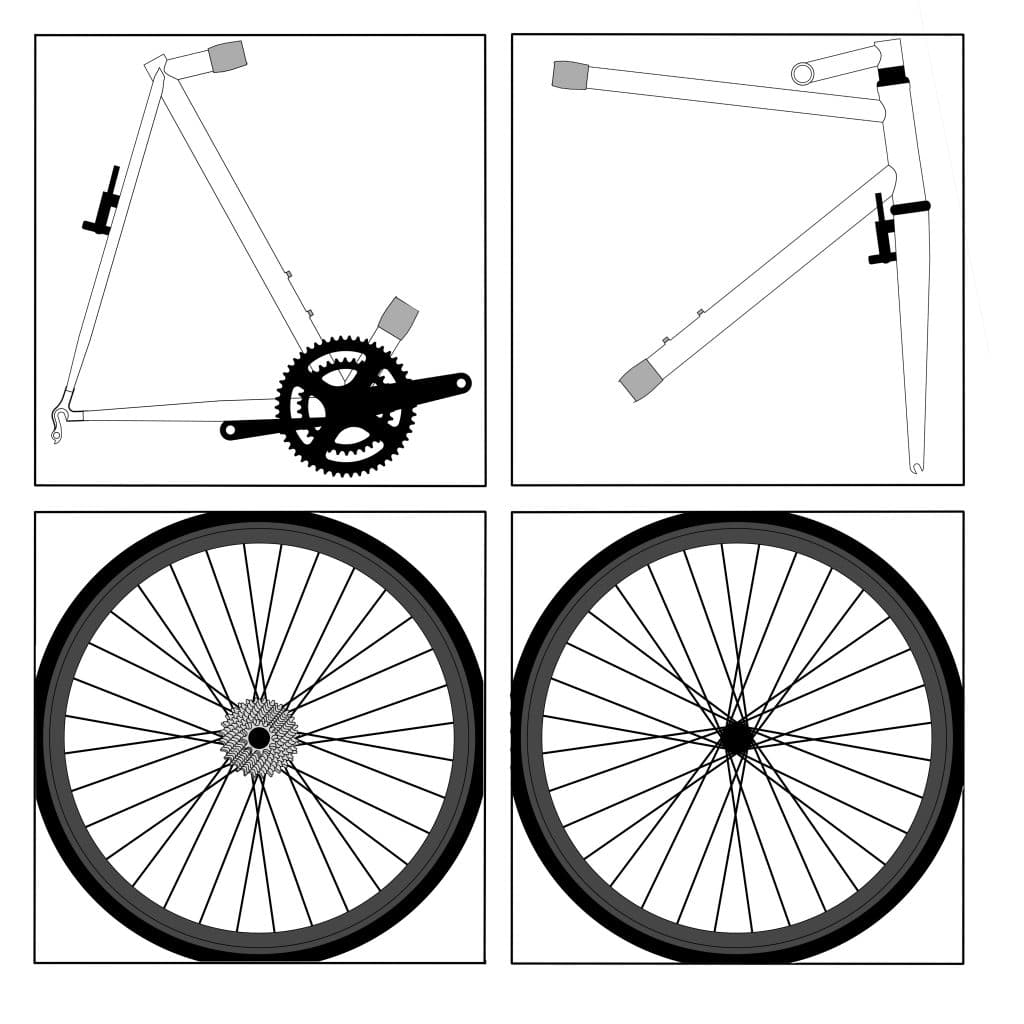 Diagram of bike fitted into travel case