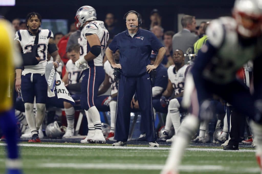 Bill Belichick sideline Super Bowl LIII focusing on next play