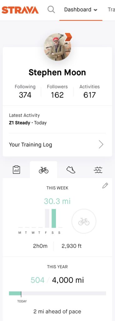 Winter Training, screenshot of my Strava miles year to date.