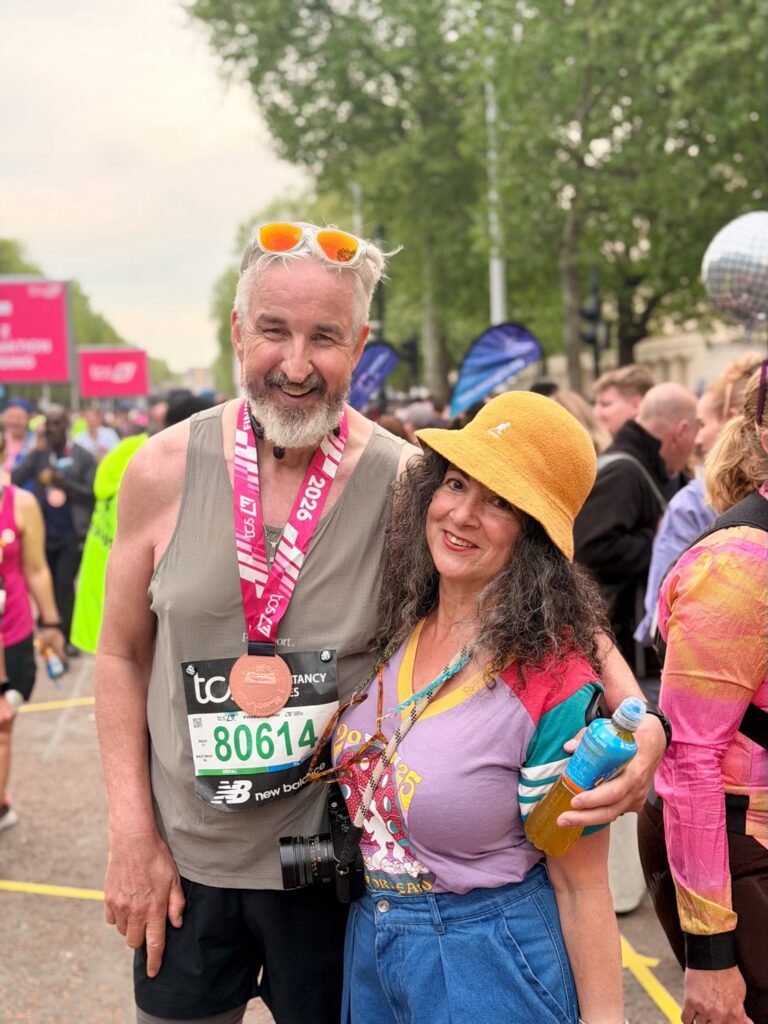 London Marathon - with Mish. First smile of the day.
